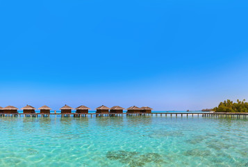 Bungalows on tropical Maldives island