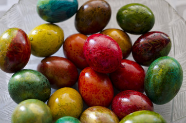 Painted in gold and red colors Easter egg