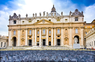 Rows of old empty chairs on square, Vatican