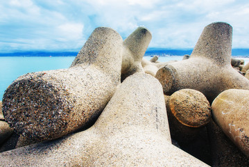 Fototapeta na wymiar Stones on the seashore. coast beach. Sicily. Italy. Europe