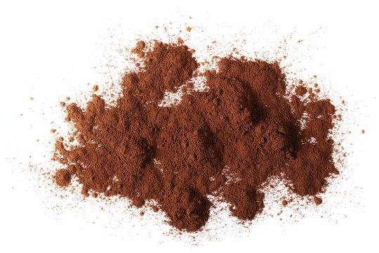 pile cocoa powder isolated on white background