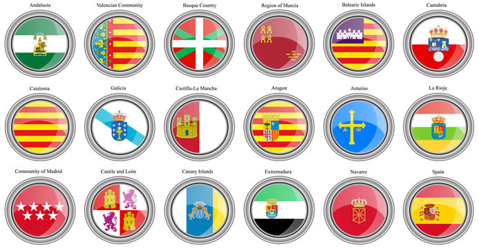 Set of icons. Autonomous communities of Spain flags.