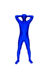 Mysterious blue man in morphsuit