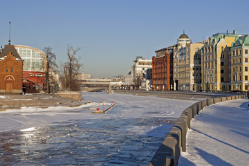 The Red October Chocolate factory and Strelka Institute on the Moskva River, Moscow, Russia