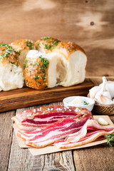 Dry cured pork belly and   garlic buns pampushka
