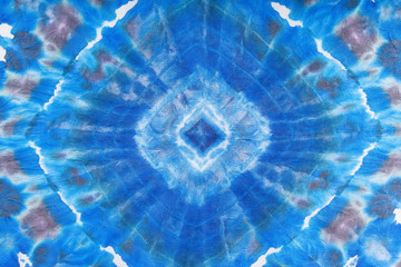 abstract blue geometric ornament on silk batik