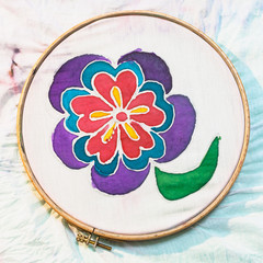 flower hand painted on white silk canvas