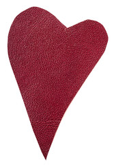 cut out red leather heart isolated on white