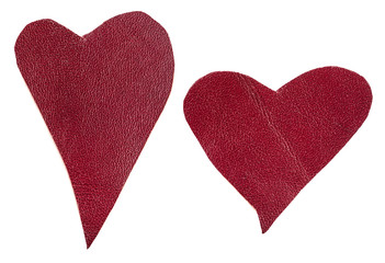 pair of red leather hearts isolated