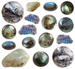 collection of tumbled and raw Labradorite stones