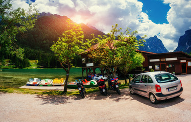 Transport parking near the lake.