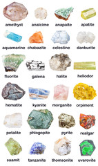 collection of various raw minerals with names