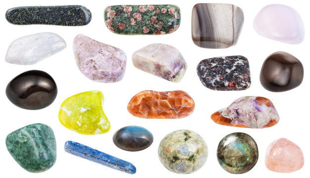 collection of various polished mineral stones