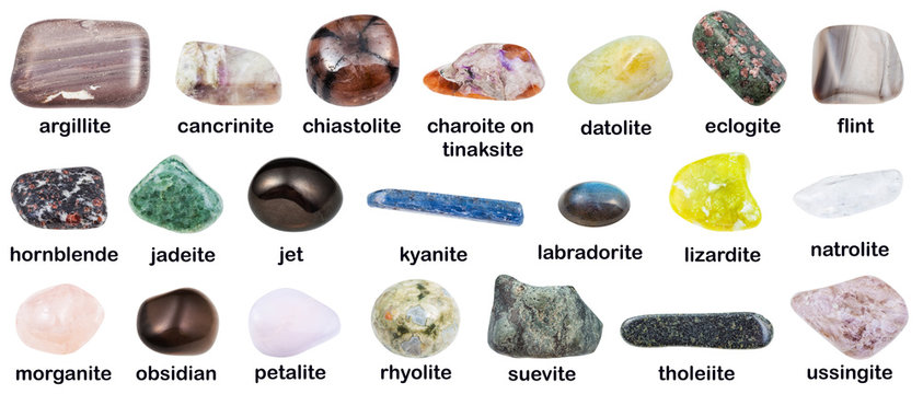 collection of gemstones with descriptions