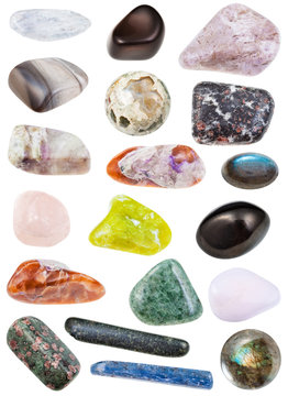 collection of various tumbled mineral stones
