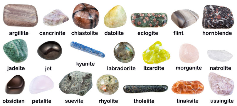 collection of various gemstones with names