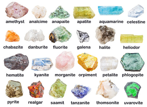 collection of raw minerals with descriptions
