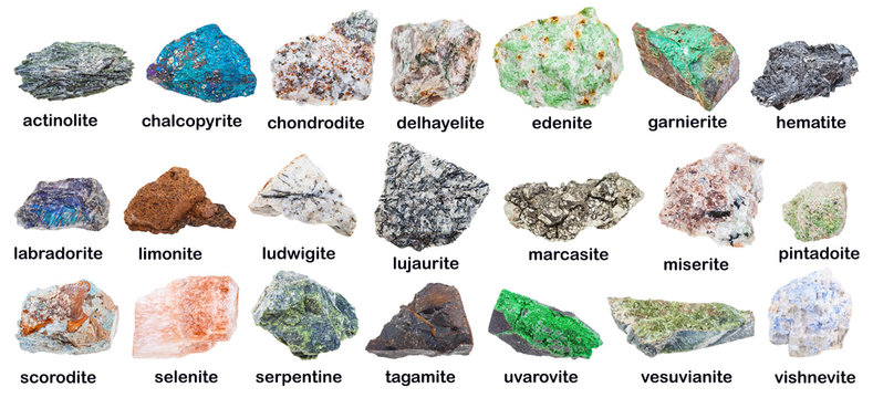 collection of various minerals with descriptions