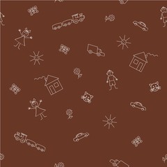 Seamless sample with a children's drawings on a brown background. It can be used as a background for the packing and fabrics. Raster copy.