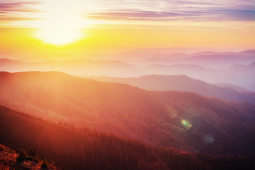 Beautiful sunset in the Carpathian Mountains Ukraine