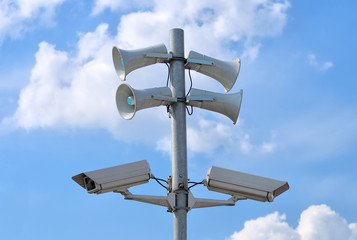 CCTV security cameras and loudspeakers