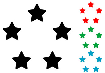Icono plano cinco estrellas en varios colores