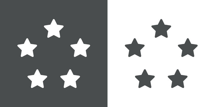 Icono plano cinco estrellas gris y blanco