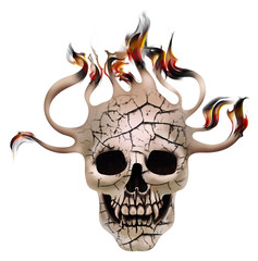 Skull with flaming tentacles - Creepy skull with tentacles in flames.