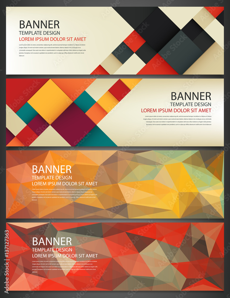 Wall mural abstract banners set. polygonal geometric and colorful squares. background with different design ele