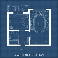 Architectural Plan with furniture in top view