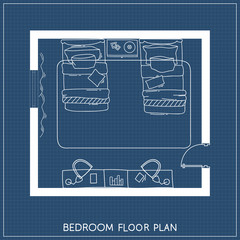 Architectural Plan with furniture in top view