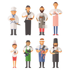 Beautiful young chef decorating delicious character vector.