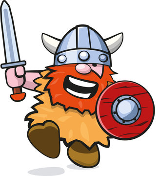 Niedlicher Wikinger mit Schwert und Schild
