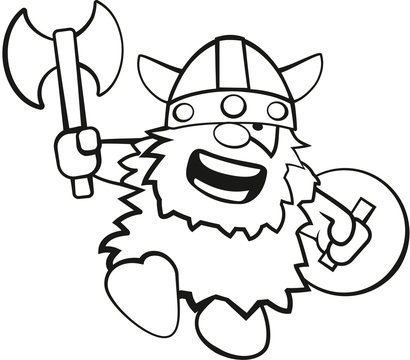Niedlicher Wikinger mit Streitaxt Ausmalbild
