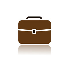 Briefcase icon with color and reflection on white background