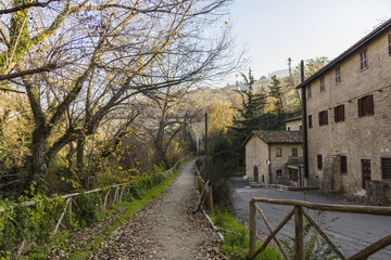 Fototapeta na wymiar Street view between city and forest in Ascoli Piceno, Italy