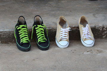 New shoes after wash on the floor