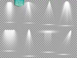 Fotobehang Vectorlichtbronnen, concertverlichting, podiumspots set. Concertschijnwerper met straal, verlichte schijnwerpers voor webdesignillustratie © andreu1990