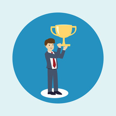 Business man with a trophy cup. Success Business concept.