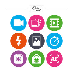 Photo, video icons. Camera, photos and frame.