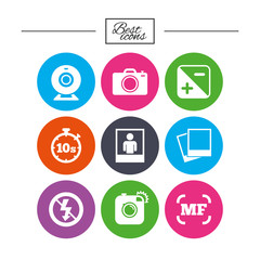 Photo, video icons. Camera, photos and frame.
