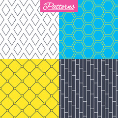 Rhombus, hexagon and grid with circles textures.
