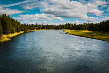 Large River with blue sky and clouds