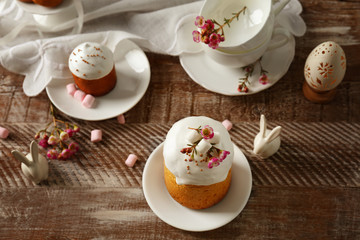 Composition with sweet Easter cakes on table