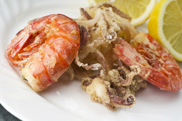 mixed fried fish,shrimp, squid and octopus