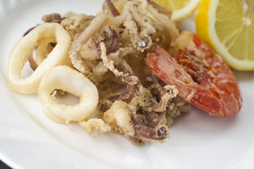mixed fried fish,shrimp, squid and octopus