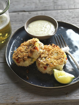 Rockfish patties, tartar sauce and lime