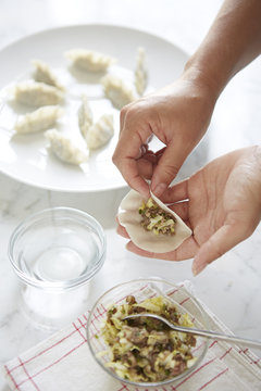 Making duck dumplings 