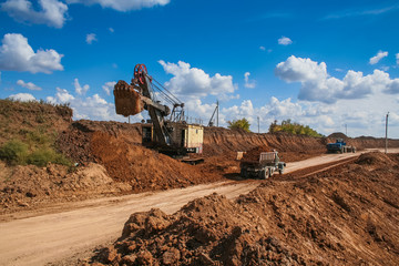 Excavator in a clay quarry near the town of Pology of Zaporizhzhya region in Ukraine. September 2005