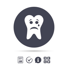 Tooth sad face with tear sign icon. Aching tooth.